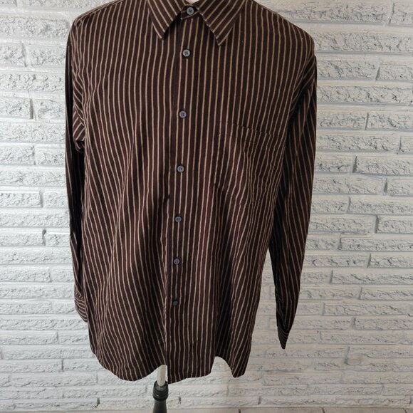 Haggar Mens Shirt XXL Long Sleeve Brown Tan Stripe No Iron Lightweight STR46E - Picture 4 of 9
